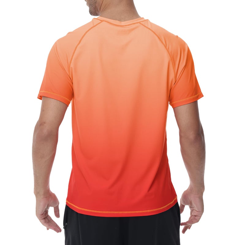 Satankud Rash Guard for Men UPF 50+ Swim Shirt Short Sleeve Sun Shirts Beach Swimwear Fishing Hiking Workout Tee (Orange Gradient Red,X-Large) - Image 3